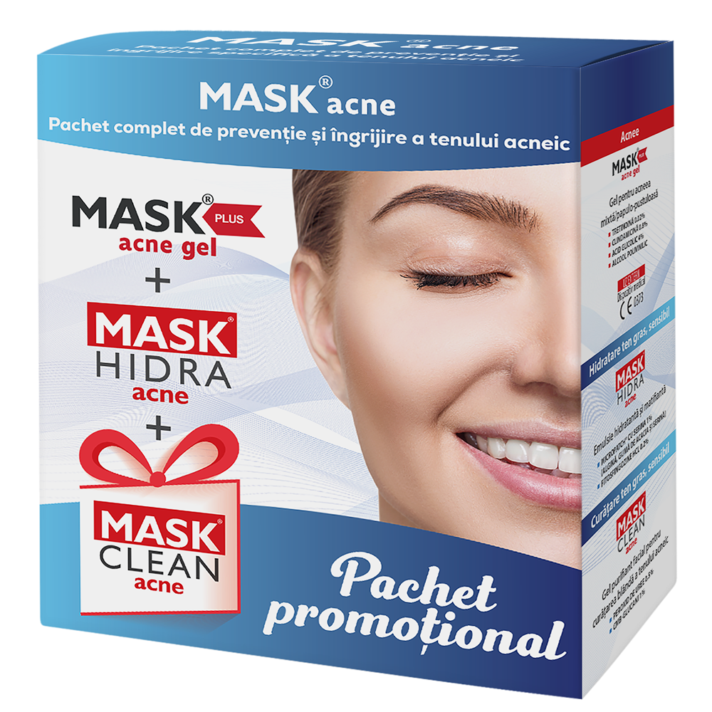 Pachet Mask Plus Gel 1 bucata + Mask Hidra Acnee 1 bucata + Mask Clean Acnee 1 bucata, Meditrina