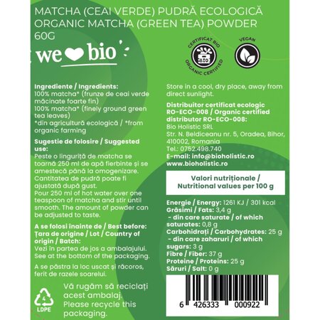 Matcha pudra ecologica, 60 g, Obio 739217