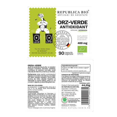 Orz verde bio, 400 mg, 90 capsule, Republica Bio 701798