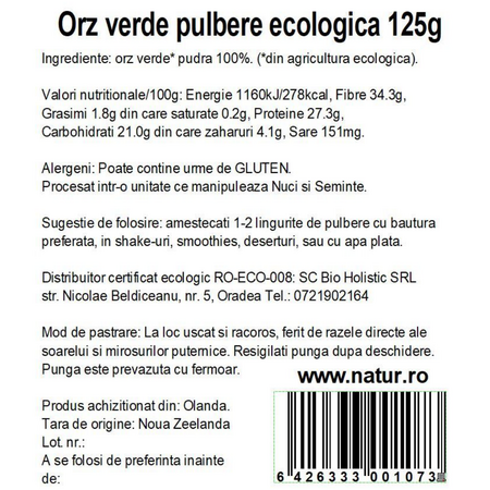 Pudra de orz verde, 125 g, Obio 736293