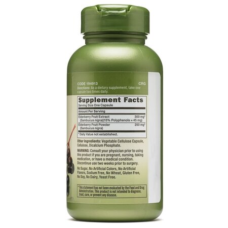 Extract standardizat din fructe de soc Elderberry Fruit Herbal Plus, 550 mg, 100 capsule, GNC 599961