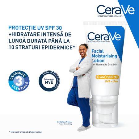 Crema hidratanta de fata cu protectie solara SPF 30 pentru ten normal si uscat, 52 ml, CeraVe 648553