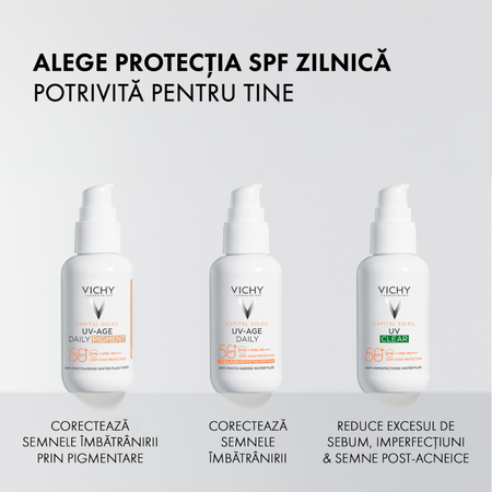Fluid cu textura apoasa anti-imperfectiuni cu protectie solara SPF 50+ Capital Soleil UV Clear, 40 ml, Vichy 739755