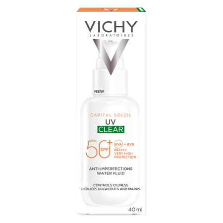 Fluid cu textura apoasa anti-imperfectiuni cu protectie solara SPF 50+ Capital Soleil UV Clear, 40 ml, Vichy 739742