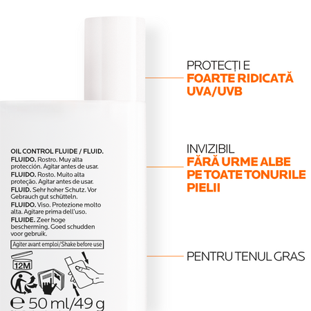 Fluid pentru fata cu protectie solara SPF 50+ Anthelios UVmune 400 Oil Control, 50 ml, La Roche-Posay 549887