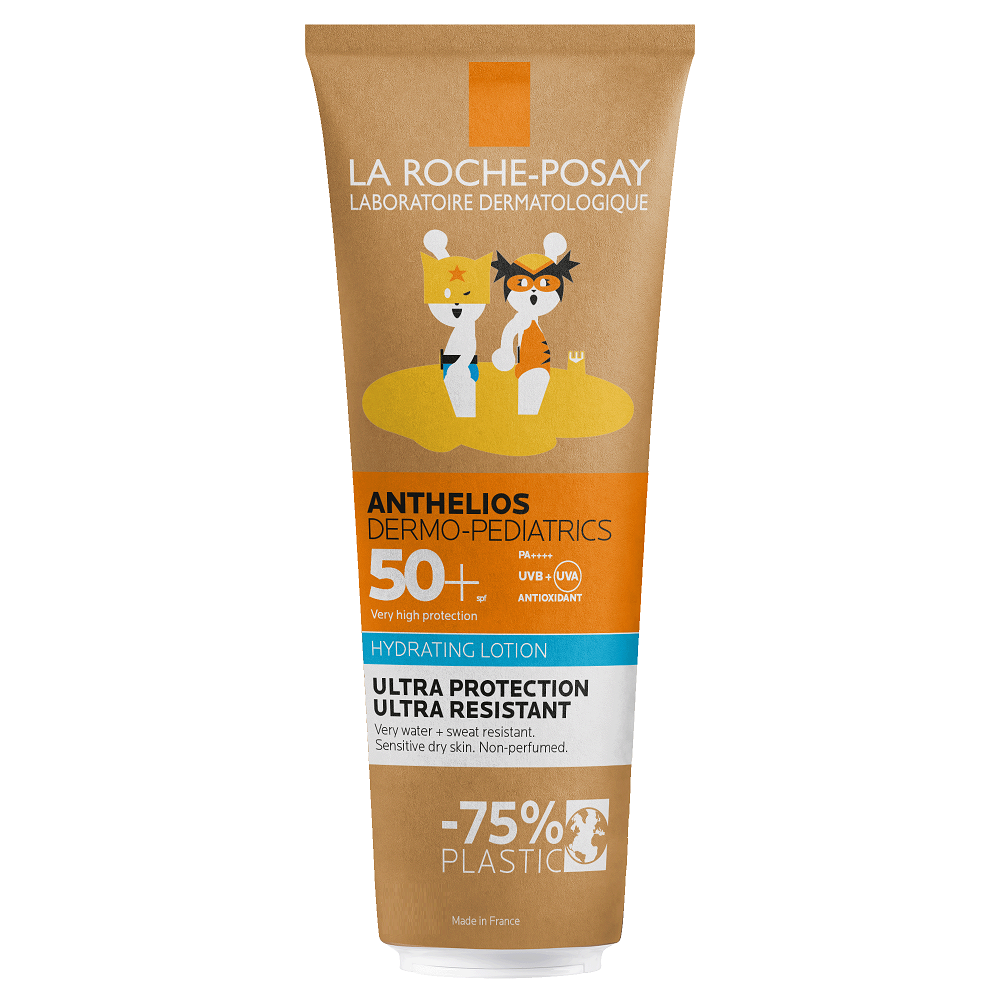 Lotiune hidratanta cu protectie solara SPF 50+ pentru fata si corp Anthelios Dermo-Pediatrics Eco Tube, 75 ml, La Roche-Posay