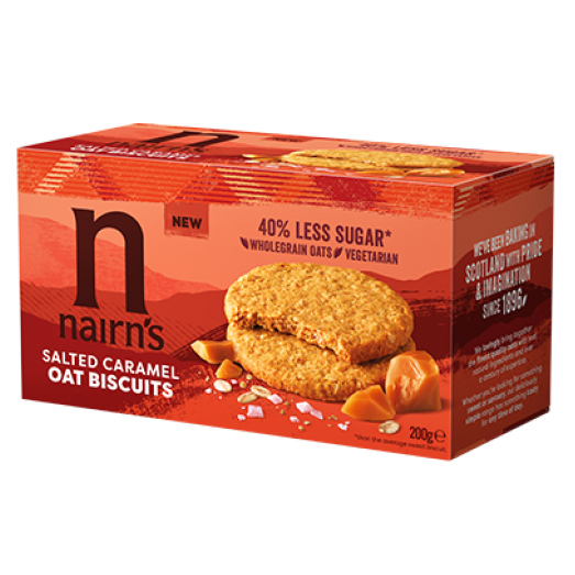 Biscuiti din ovaz integral cu caramel sarat, 200 g, Nairns