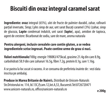 Biscuiti din ovaz integral cu caramel sarat, 200 g, Nairns 600030
