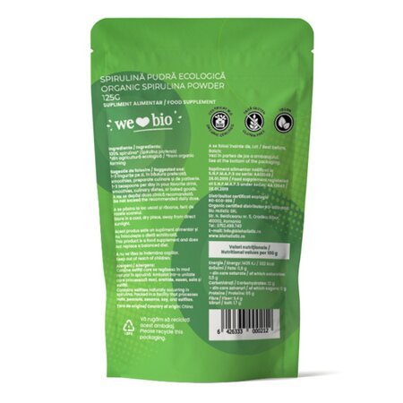 Pulbere Bio Spirulina, 125 g, Obio 739220
