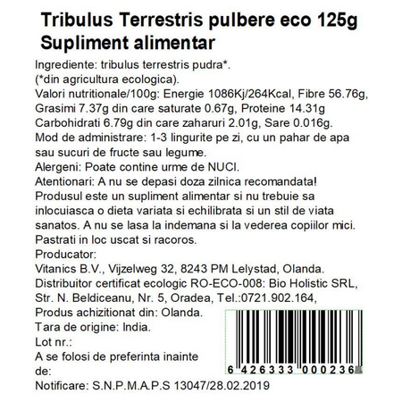 Pudra de tribulus terrestris, 125 g, Obio 736978