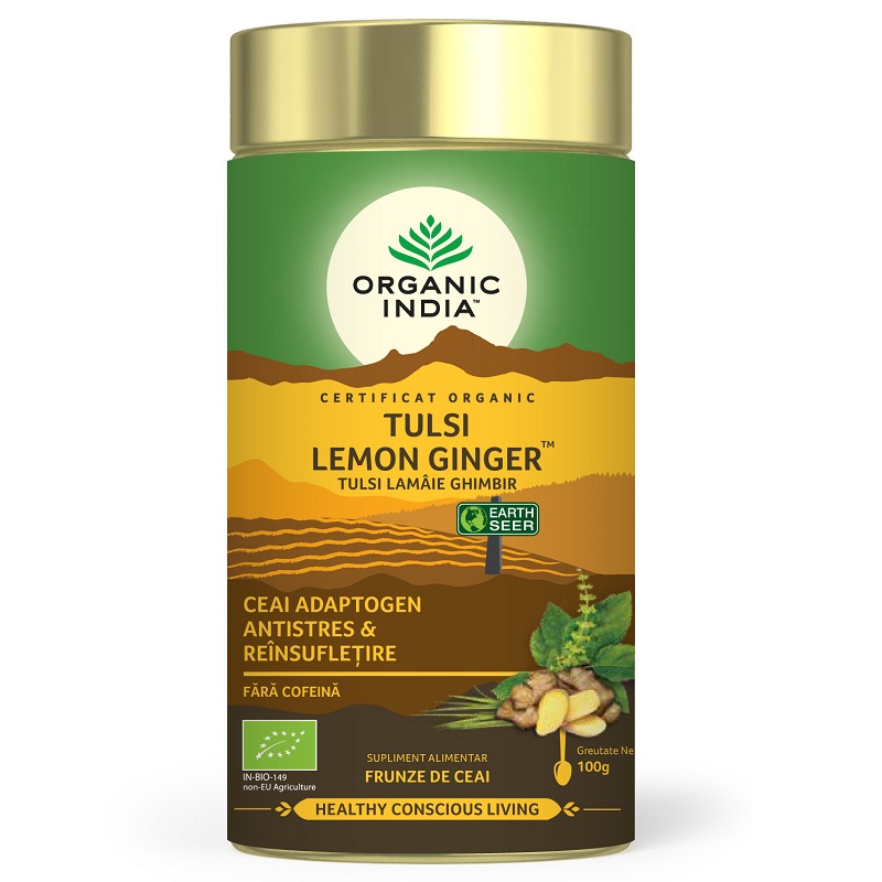 Ceai bio Tulsi lamaie si ghimbir, 100 g, Organic India