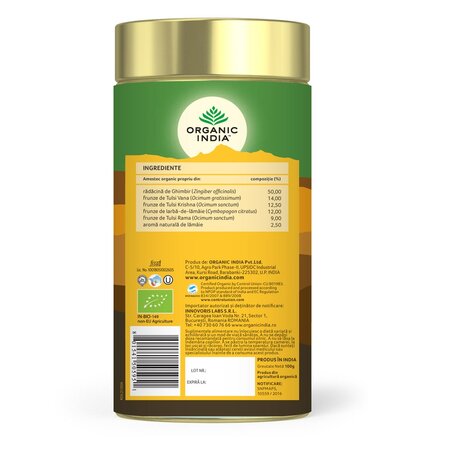 Ceai Bio Tulsi lamaie si ghimbir, 100 g, Organic India 714018