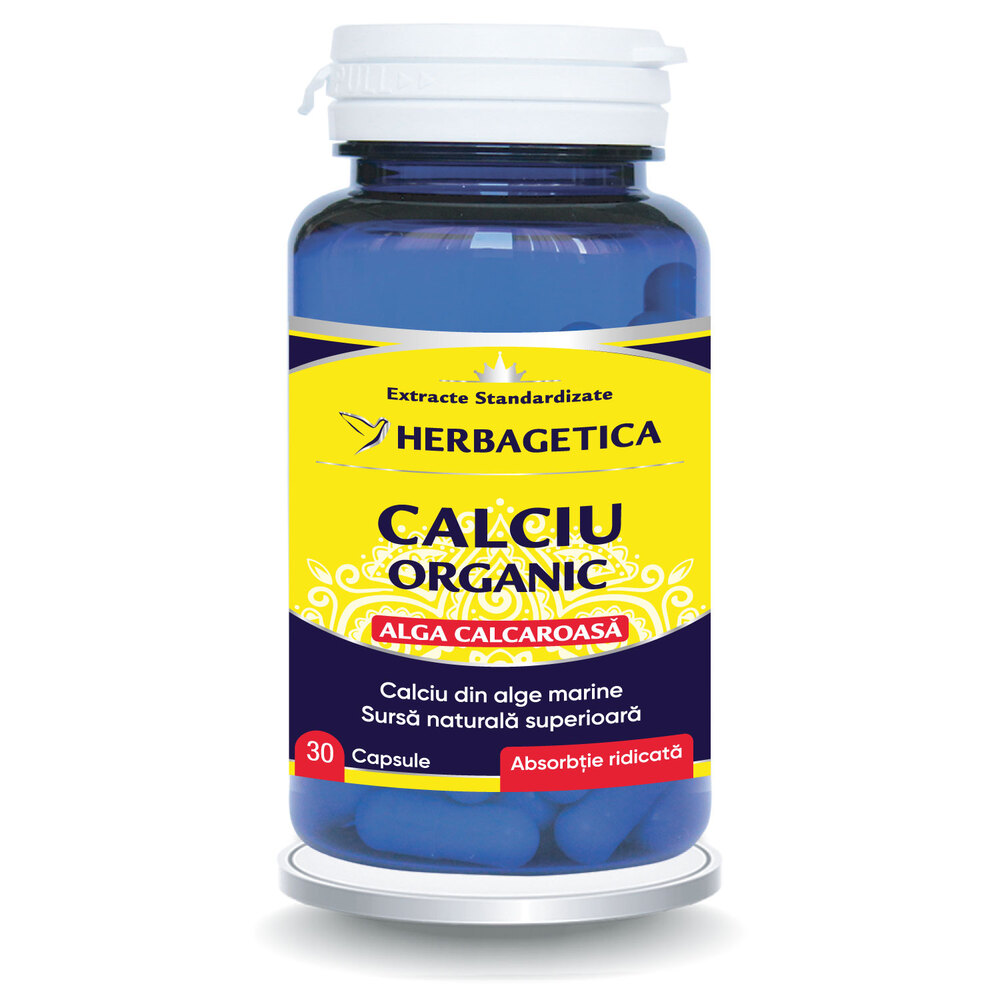 Calciu organic alga calcaroasa, 30 capsule, Herbagetica
