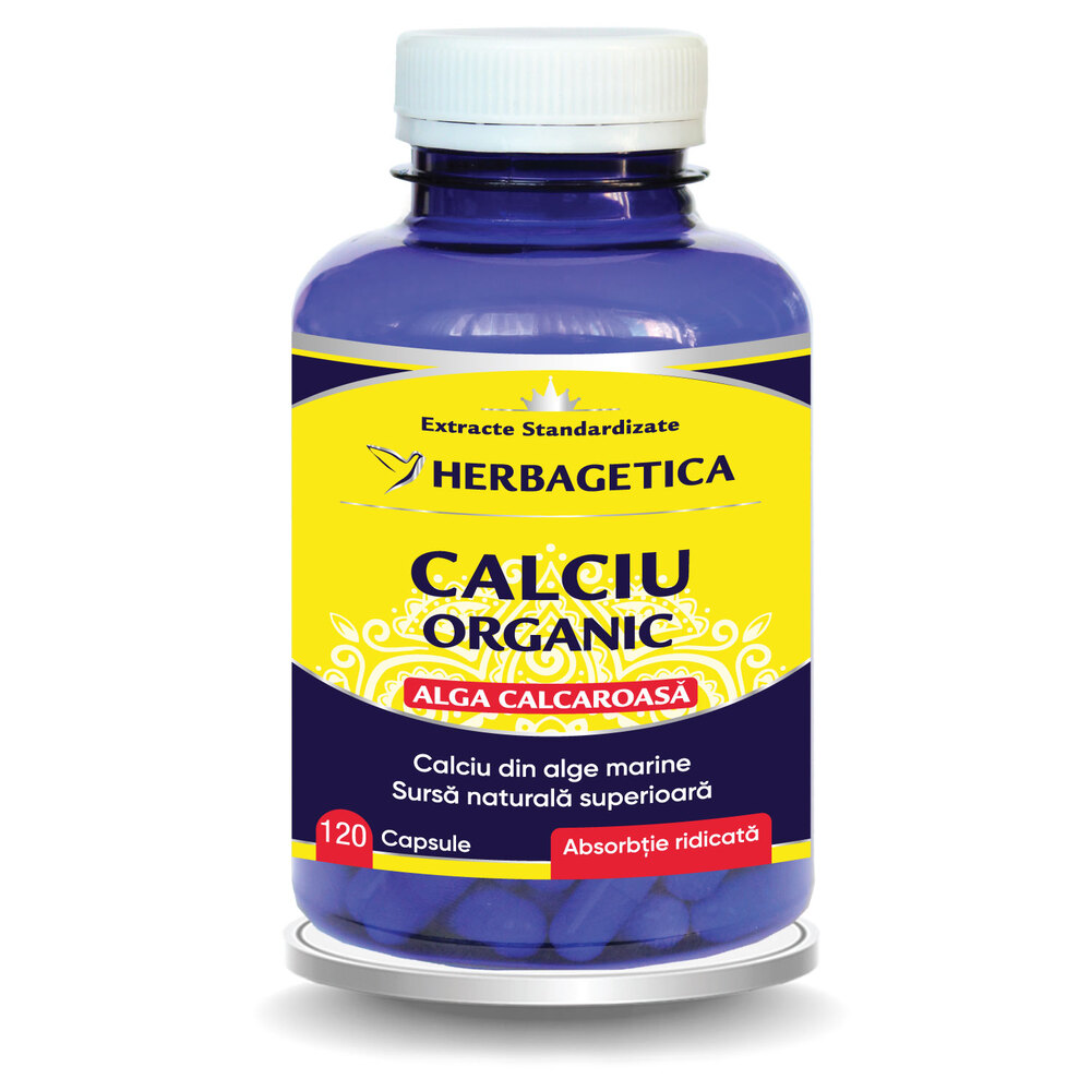 Calciu organic alga calcaroasa, 120 capsule, Herbagetica