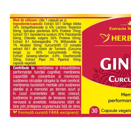 Ginkgo Curcumin 95, 30 capsule, Herbagetica 688630