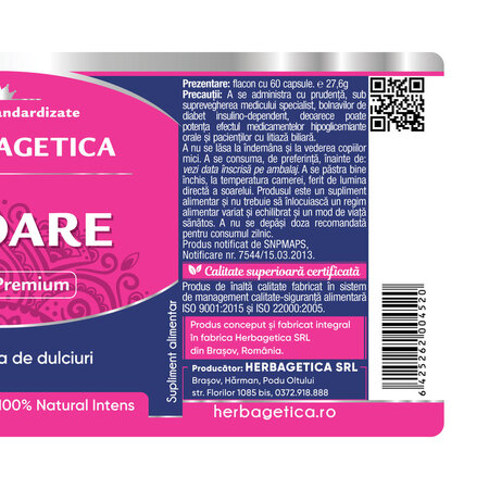 Cicoare extract, 60 capsule, Herbagetica 688488