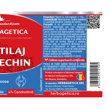 Cartilaj de Rechin, 120 capsule, Herbagetica 688535