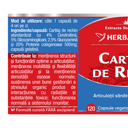 Cartilaj de Rechin, 120 capsule, Herbagetica 688536