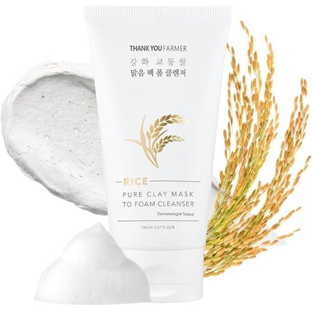 Masca-spuma din argila pentru curatarea tenului Rice Pure, 150 ml, Thank You Farmer 684405