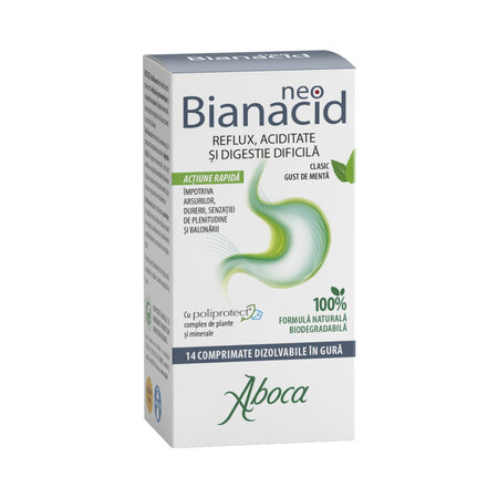 NeoBianacid cu poliprotect pentru aciditate si reflux, 14 comprimate, Aboca