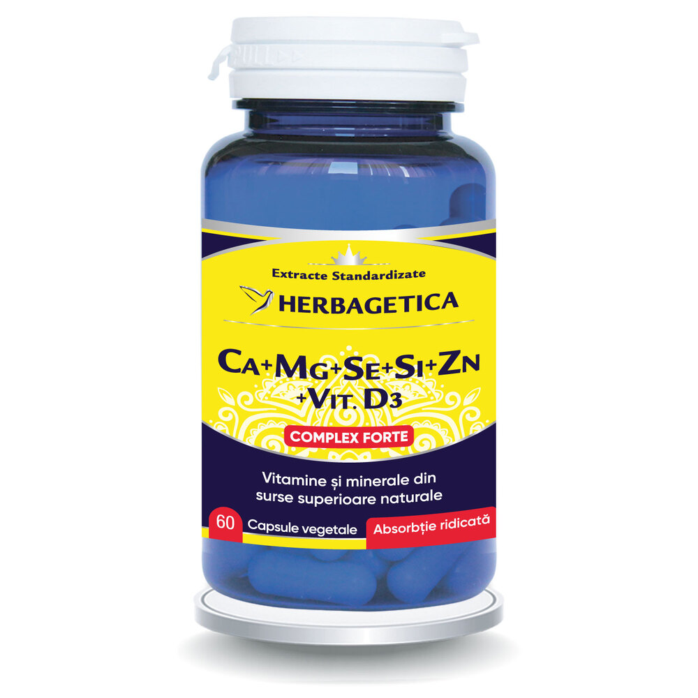 Ca+Mg+Se+Si+Zn cu Vitamina D3 Complex Forte, 60 capsule, Herbagetica