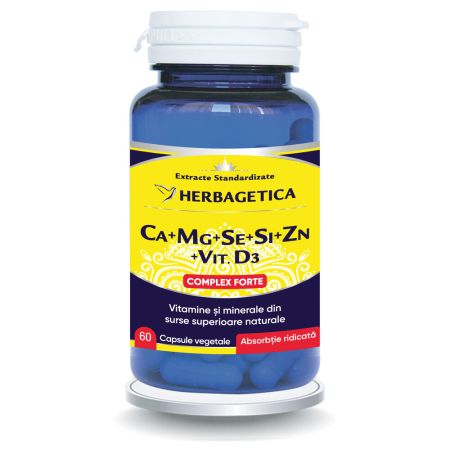 Ca+Mg+Se+Si+Zn Organice cu Vitamina D3, 60 capsule, Herbagetica