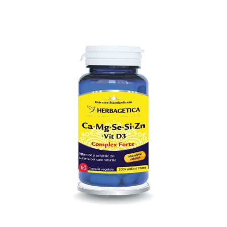 Ca+Mg+Se+Si+Zn Organice cu Vitamina D3, 60 capsule, Herbagetica