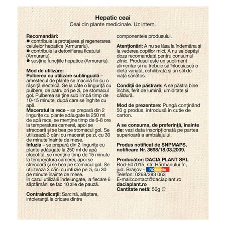 Ceai hepatic, 50 g, Dacia Plant 736867