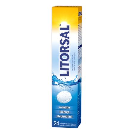 Litorsal electroliti cu aroma de menta si lamaie, 24 comprimate efervescente, Zdrovit