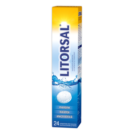Litorsal electroliti cu aroma de menta si lamaie, 24 comprimate efervescente, Zdrovit