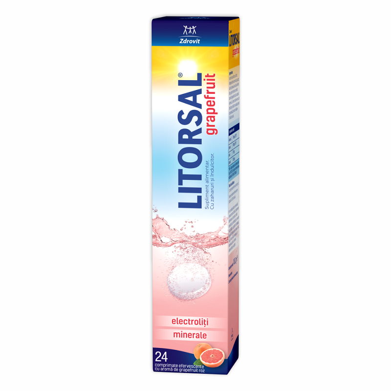 Litorsal electroliti cu aroma de grapefruit, 24 comprimate efervescente, Zdrovit