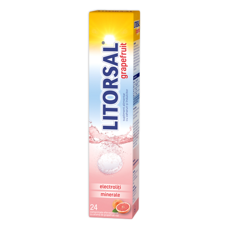 Litorsal electroliti cu aroma de grapefruit, 24 comprimate efervescente, Zdrovit