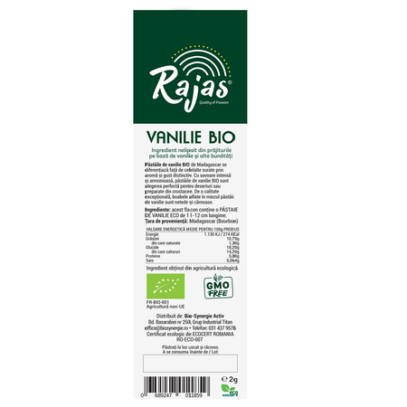 Pastaie Vanilie Bio Madagascar Bourbon, 11-12 cm, 2 g, Rajas 550068