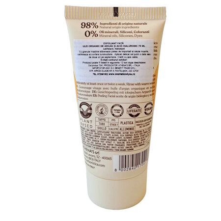 Exfoliant cu ulei organic de argan si acid hialuronic, 75 ml, L'Erboristica 710748