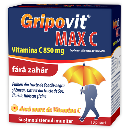 Gripovit Max C fara zahar, 10 plicuri, Zdrovit