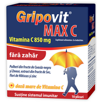 Gripovit Max C fara zahar, 10 plicuri, Zdrovit
