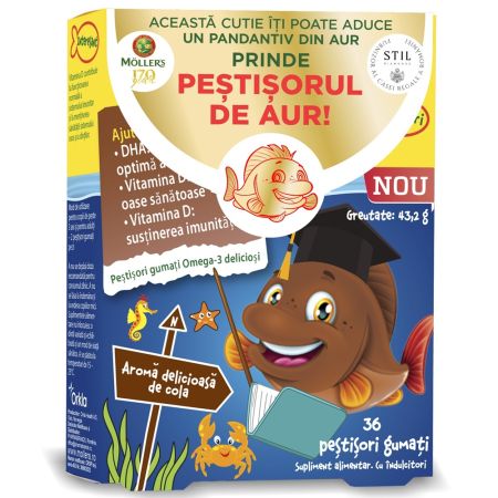 Pestisori gumati cu Omega-3 si aroma cola, 36 jeleuri, Moller's