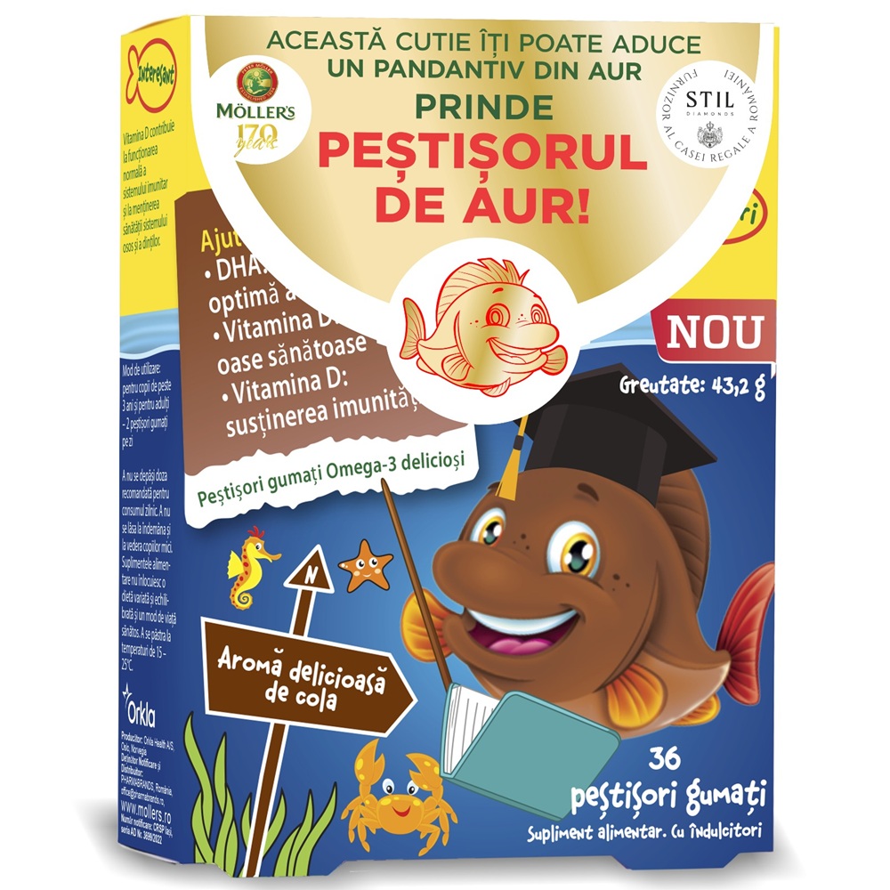 Pestisori gumati cu Omega-3 si aroma de cola, 36 jeleuri, Moller's