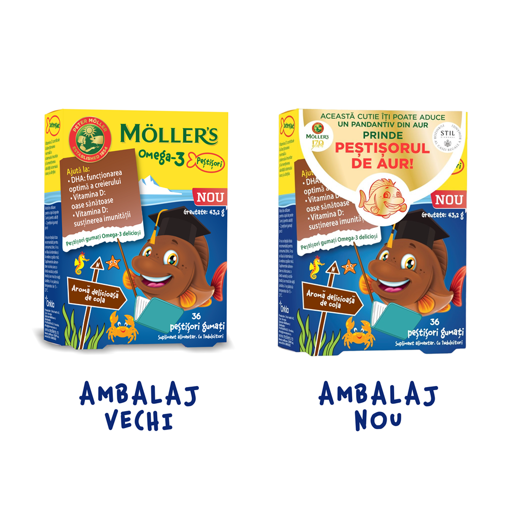 Pestisori gumati cu Omega-3 si aroma cola, 36 jeleuri, Moller's