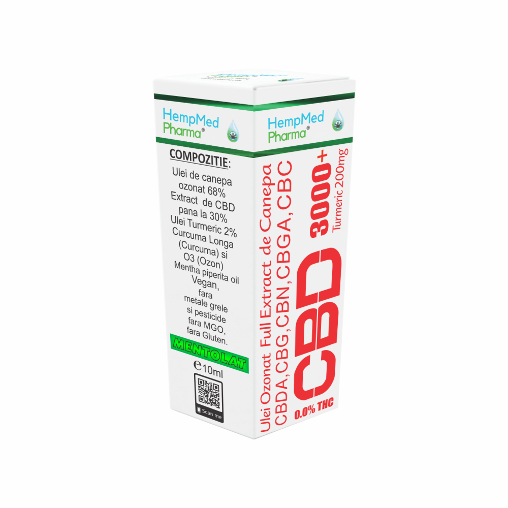 Ulei CBD ozonat full extract de canepa 3000 mg cu turmeric 200 mg, 10 ml, HempMed Pharma