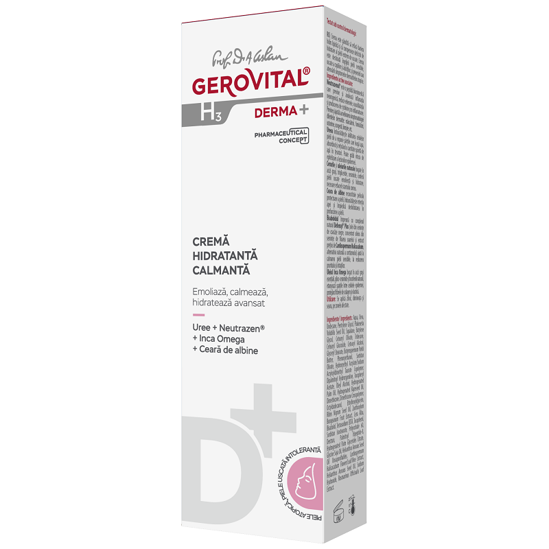 Crema hidratanta calmanta H3 Derma+, 50 ml, Gerovital