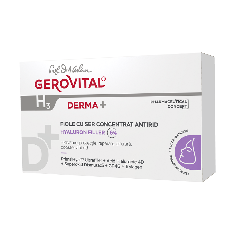 Fiole cu ser concentrat antirid H3 Derma+, 10 fiole x 2 ml, Gerovital