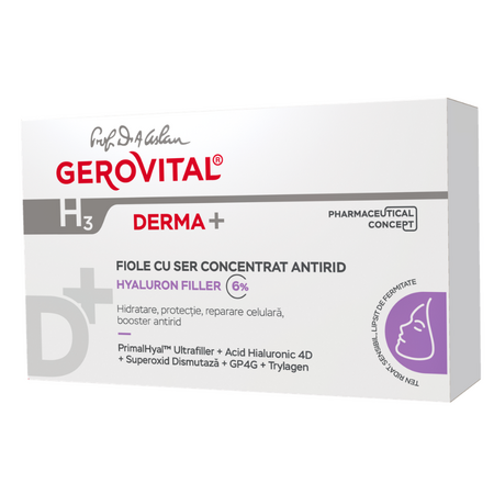 Fiole cu ser concentrat antirid H3 Derma+, 10 fiole x 2 ml, Gerovital