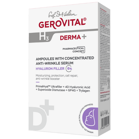 Fiole cu ser concentrat antirid H3 Derma+, 10 fiole x 2 ml, Gerovital 735150