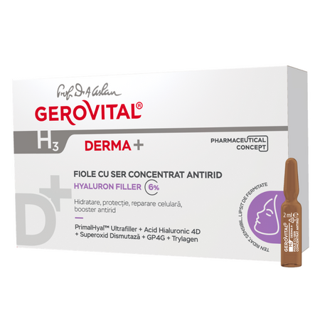 Fiole cu ser concentrat antirid H3 Derma+, 10 fiole x 2 ml, Gerovital 735152