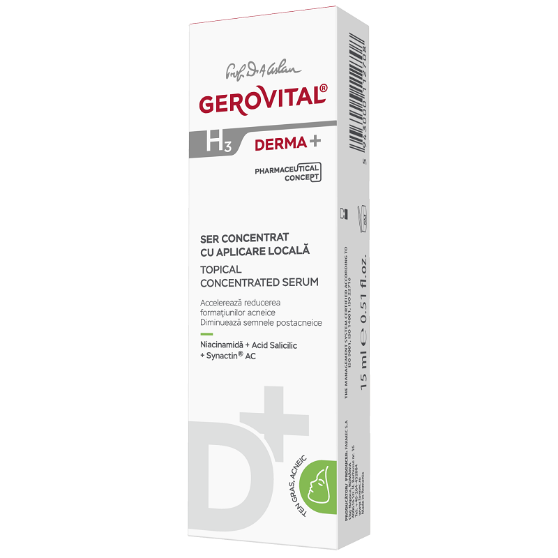 Ser concentrat cu aplicare locala H3 Derma+, 15 ml, Gerovital