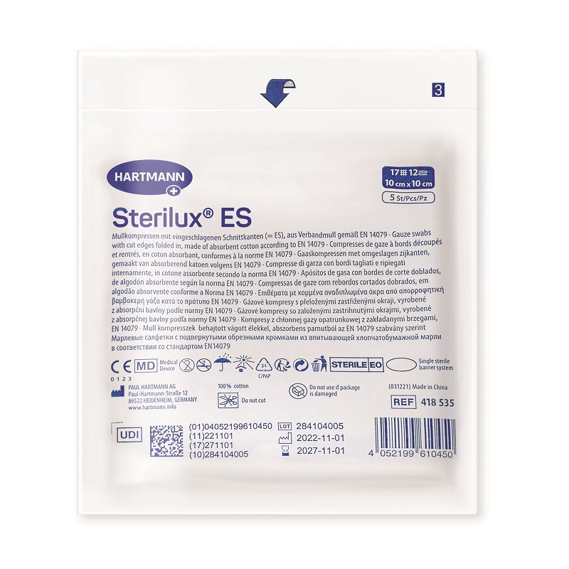 Comprese din tifon sterile Sterilux ES, 10 cm x 10 cm, 1 plic x 5 bucati, Hartmann