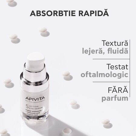 Ser pentru conturul ochilor cu acid hialuronic si propolis 5 Action, 15 ml, Apivita 742189