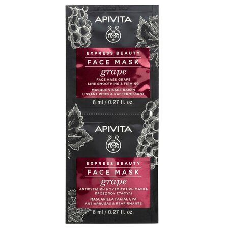 Masca de fata antirid cu extract de struguri Express Beauty, 2 x 8 ml, Apivita