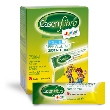 Solutie cu fibre vegetale Casen Fibra Junior, 14 plicuri, Recordati